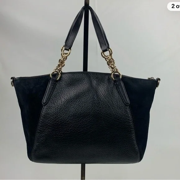 COACH Purse Black Mixed Leather & Suede Tote Bag w/ Gold Hardware ➕ FREE ITEM!⬇️ - Picture 3 of 16